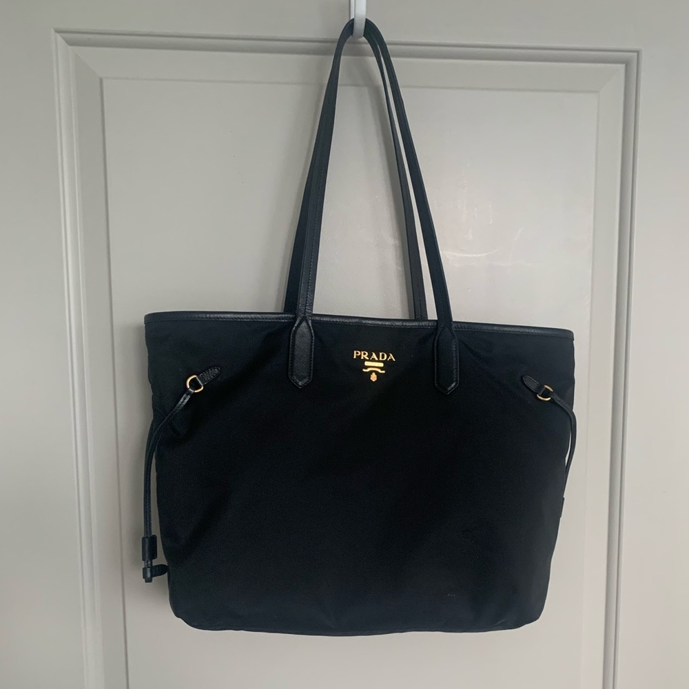 Prada black nylon tote with dust bag